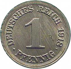 Large Obverse for 1 Pfenning 1918 coin