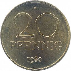 Large Reverse for 20 Pfennig 1980 coin