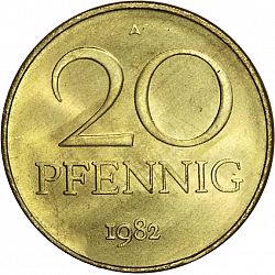 Large Reverse for 20 Pfennig 1982 coin