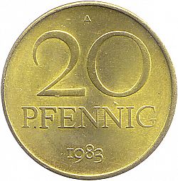 Large Reverse for 20 Pfennig 1983 coin