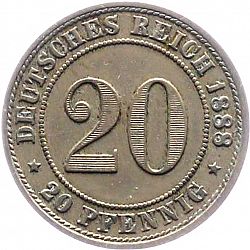Large Obverse for 20 Pfenning 1888 coin
