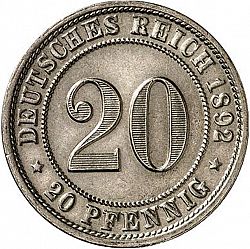Large Obverse for 20 Pfenning 1892 coin