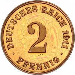 Large Obverse for 2 Pfenning 1911 coin
