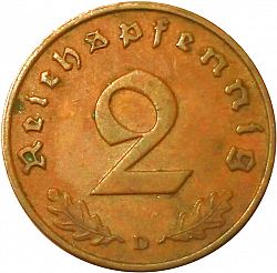 Large Reverse for 2 Reichspfenning 1937 coin