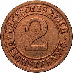 Large Obverse for 2 Pfenning 1925 coin