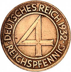 Large Obverse for 4 Pfenning 1932 coin