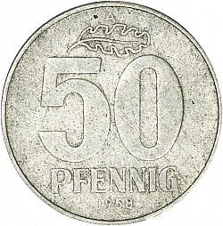 Large Reverse for 50 Pfennig 1958 coin