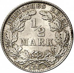 Large Obverse for 1/2 Mark 1908 coin