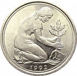 Large Reverse for 50 Pfennig 1992 coin