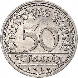 Large Obverse for 50 Pfenning 1919 coin
