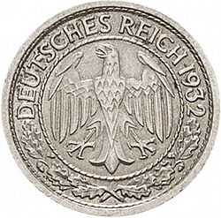 Large Obverse for 50 Pfenning 1932 coin