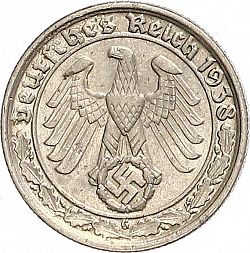 Large Obverse for 50 Pfenning 1938 coin