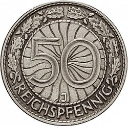 Large Reverse for 50 Pfenning 1933 coin