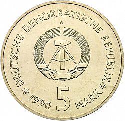 Large Obverse for 5 Mark 1990 coin