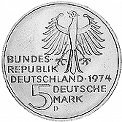 Large Obverse for 5 Mark 1974 coin