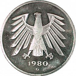 Large Obverse for 5 Mark 1980 coin