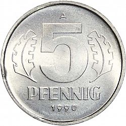 Large Reverse for 5 Pfennig 1990 coin