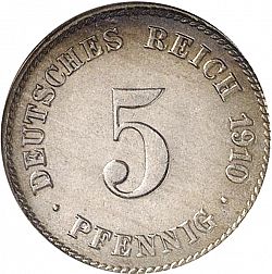 Large Obverse for 5 Pfenning 1910 coin