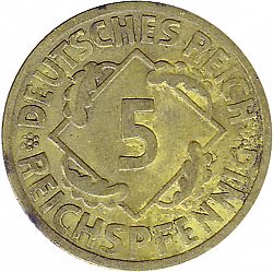 Large Obverse for 5 Pfenning 1926 coin