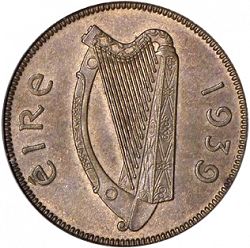 Large Obverse for 1/2d - Halfpenny 1939 coin