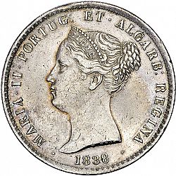 Large Obverse for 1000 Réis ( 10 Tostôes ) 1838 coin