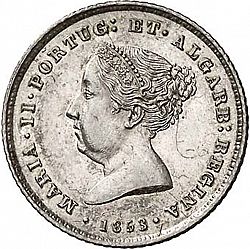 Large Obverse for 100 Réis ( Tostâo ) 1853 coin