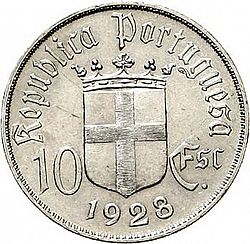 Large Reverse for 10 Escudos 1928 coin
