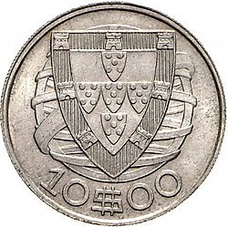 Large Reverse for 10 Escudos 1948 coin