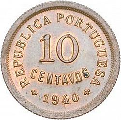 Large Reverse for 10 Centavos 1940 coin