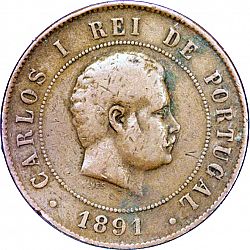 Large Obverse for 20 Réis ( Vintém ) 1891 coin
