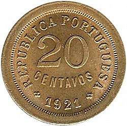 Large Reverse for 20 Centavos 1921 coin