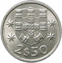Large Reverse for 2,50 Escudos 1965 coin