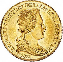 Large Obverse for 3750 Réis ( Meia Peça ) 1828 coin
