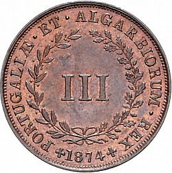 Large Reverse for 3 Réis 1874 coin