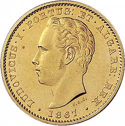 Large Obverse for 5000 Réis ( Meia Coroa ) 1867 coin