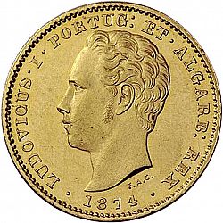 Large Obverse for 5000 Réis ( Meia Coroa ) 1874 coin