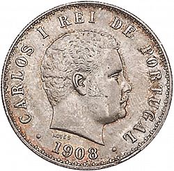 Large Obverse for 500 Réis ( Cinco Tostôes ) 1908 coin