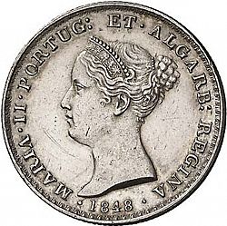 Large Obverse for 500 Réis ( 5 Tostôes ) 1848 coin