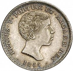 Large Obverse for 500 Réis ( 5 Tostôes ) 1855 coin