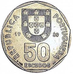 Large Obverse for 50 Escudos 1989 coin