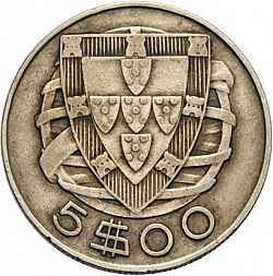 Large Reverse for 5 Escudos 1947 coin