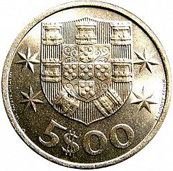 Large Reverse for 5 Escudos 1965 coin