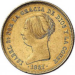 Large Obverse for 100 Reales 1851 coin