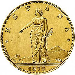 Large Obverse for 100 Pesetas 1870 coin