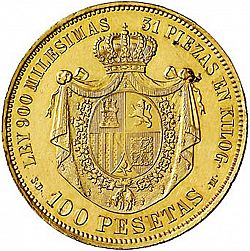 Large Reverse for 100 Pesetas 1870 coin