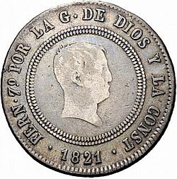 Large Obverse for 10 Reales 1821 coin