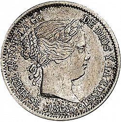 Large Obverse for 10 Céntimos Escudo 1868 coin