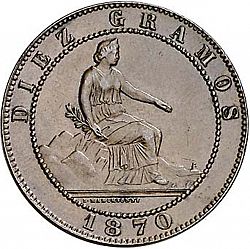 Large Obverse for 10 Céntimos 1870 coin