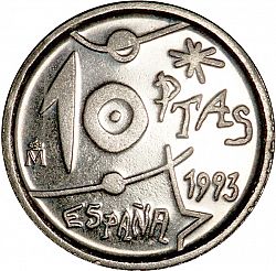 Large Reverse for 10 Pesetas 1993 coin