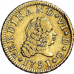 Large Obverse for 1/2 Escudo 1751 coin